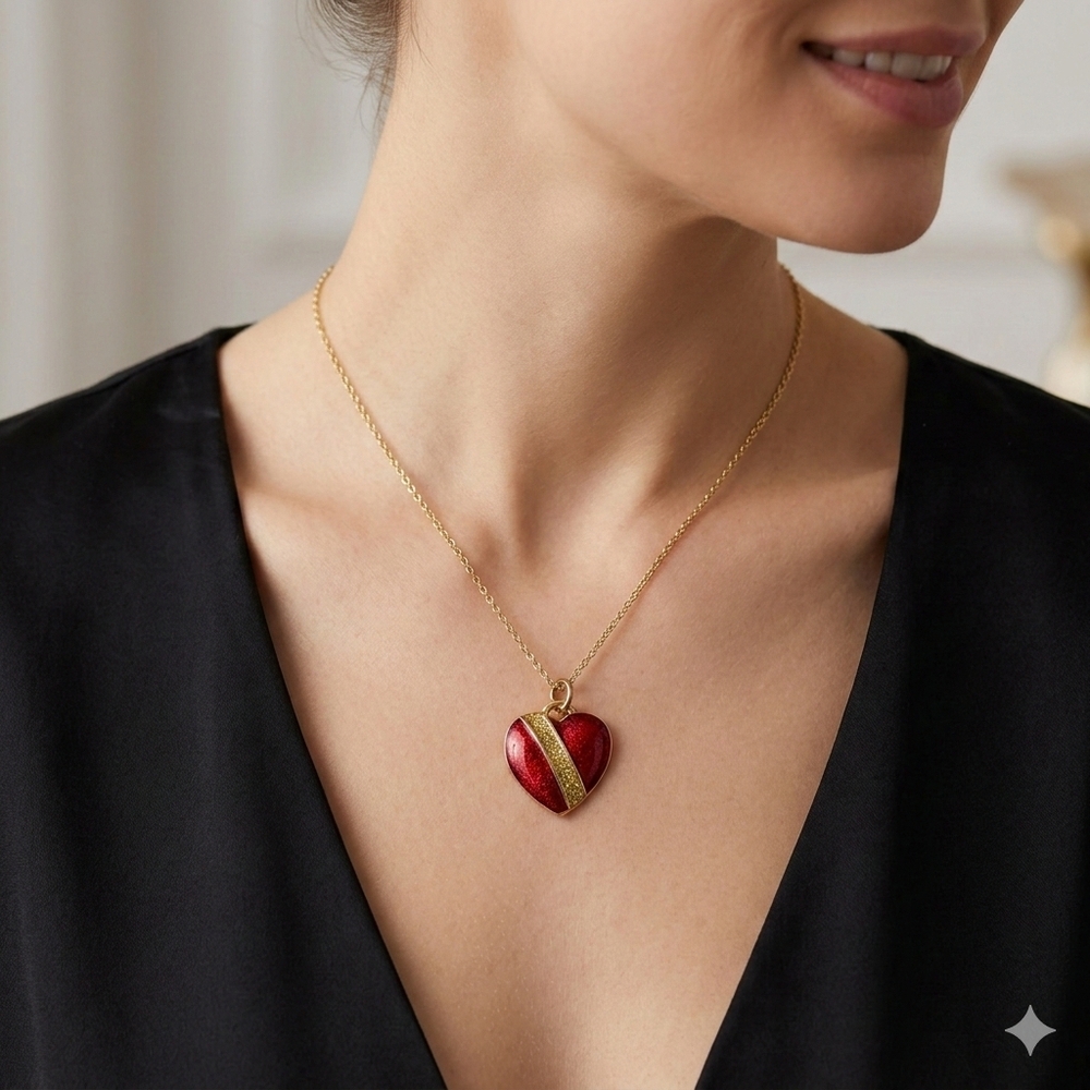 Royal Jewelry Red Heart Gold Tone Necklace